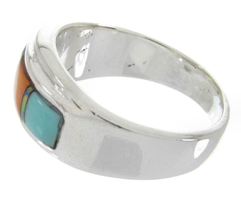 Southwest Multicolor Inlay Sterling Silver Ring Size 6-3/4 MW64500
